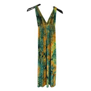 Vtg Y2K Banana Split Tie Dye Maxi Dress Sleeveless V-Neck Multicolor Womens M